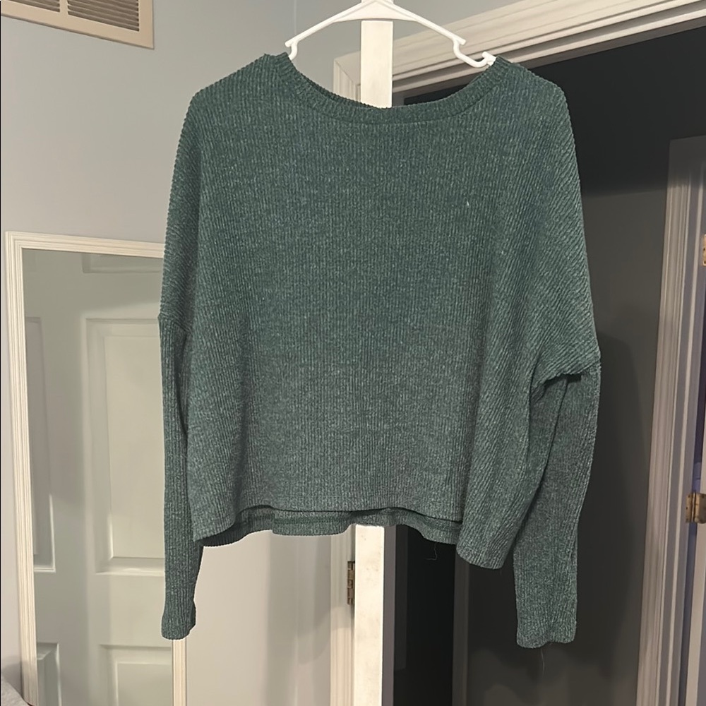 Green Ribbed Knit Sweater
